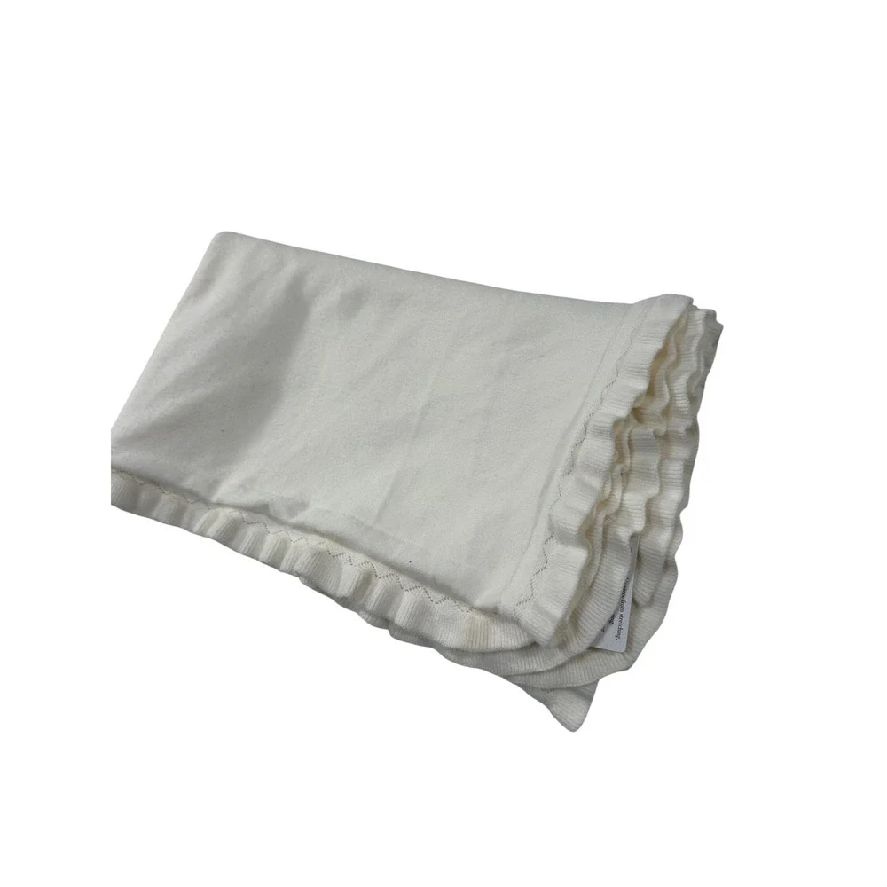 Soft Surroundings Cream Ruffle Pointelle Knit‎ Throw Blanket Cotton Blend 1GU38